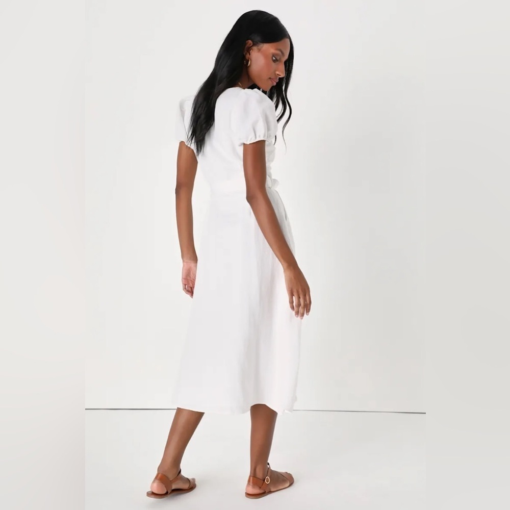 Lulus Sicily Sweetheart White Button-Front Puff Sleeve
Midi Dress - Picture 4 of 9